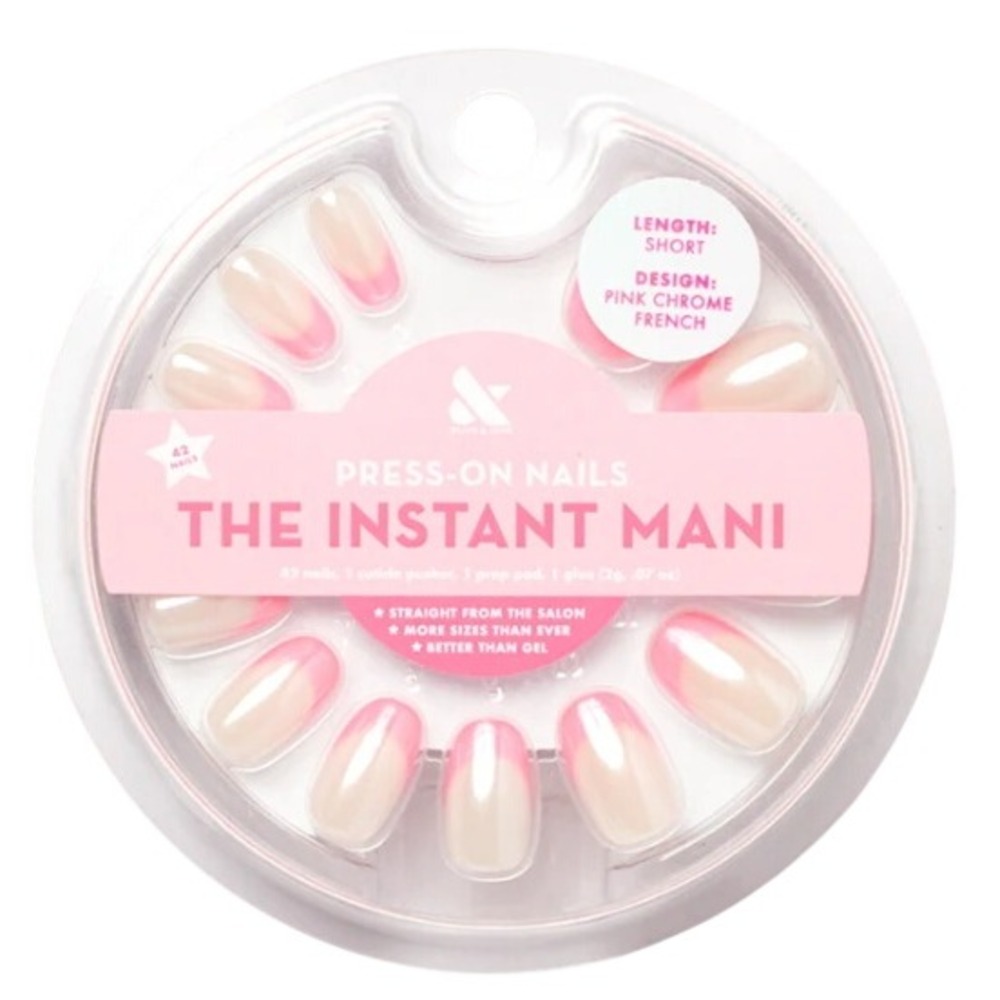 Olive and June The Instant Mani Press-On Nails Pink Chrome French Round